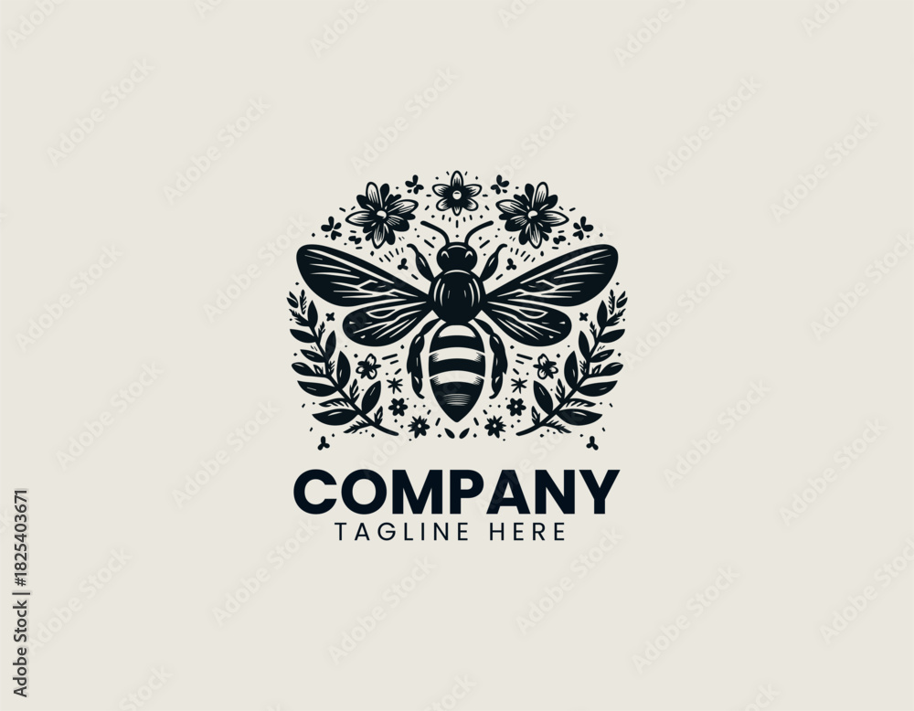 Obraz premium Breeder Bee Flower black vector logo illustration