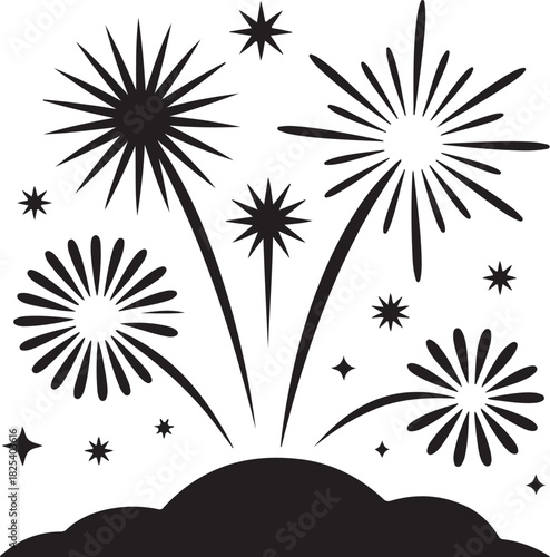 Black and White Fireworks Display Vector Graphic Illustration Celebration Design