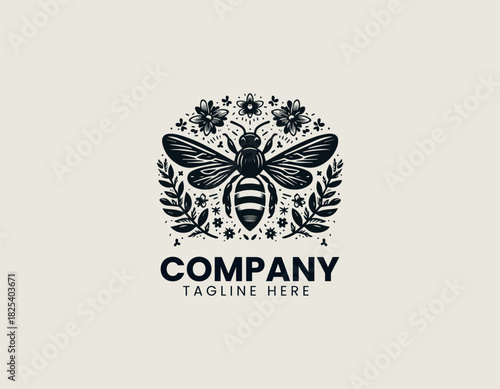 Breeder Bee Flower black vector logo illustration