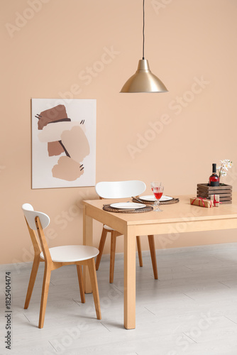 Served dining table with wi...