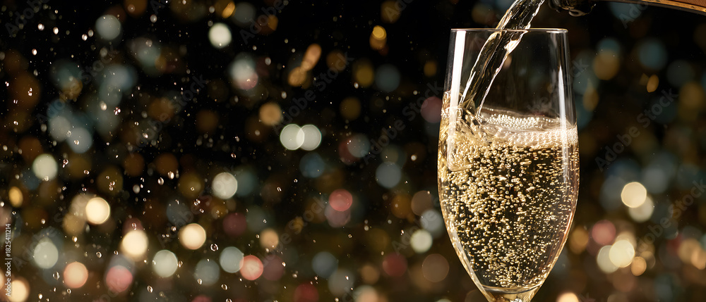 Obraz premium Bubbles and celebration in a flute filled with sparkling wine during a festive occasion