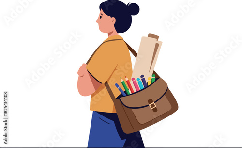 Person With Art Supplies Bag Traveling For Creative Work