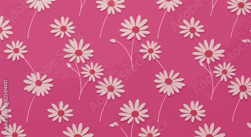 Pink Daisy Flower Pattern Seamless Background Minimalist Illustration