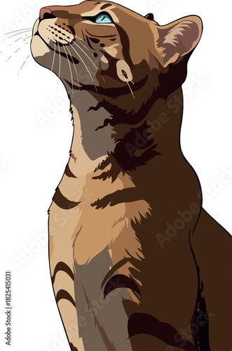 Pixel Art Brown Tabby Cat Looking Up With Blue Eyes