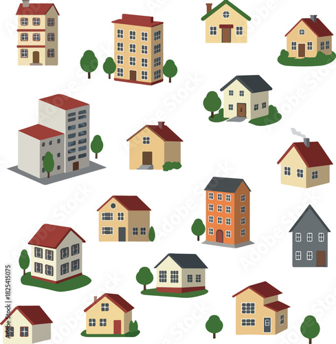 Pixel Art Buildings Houses Apartments Cityscape Isolated Elements