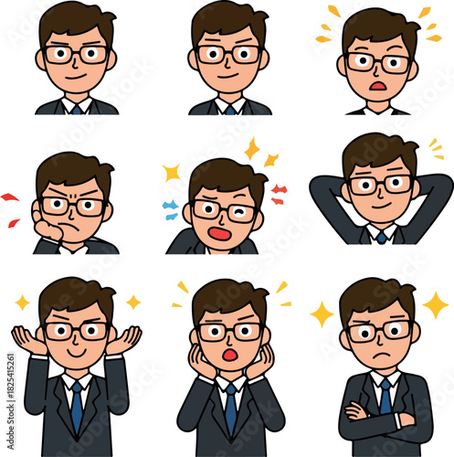 Pixel Art Businessman Character Emotions And Expressions Set