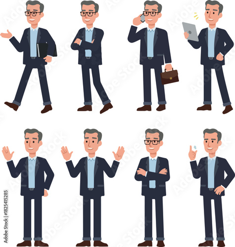 Pixel Art Businessman Character Set In Various Poses