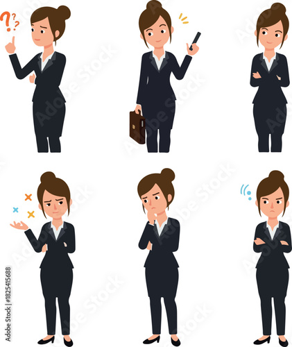 Pixel Art Businesswoman Poses In Question Confused Frustrated Determined White Background