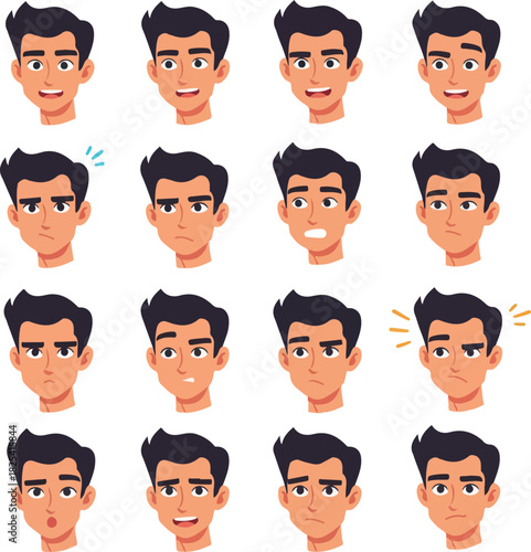 Pixel Art Character Faces Expressing Various Emotions Isolated On White