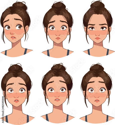 Pixel Art Character Expressions Worry Doubt And Concern With Tied Hair