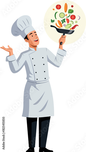 Pixel Art Chef Tosses Fresh Vegetables In A Wok With Enthusiasm