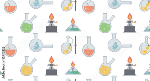 Pixel Art Chemistry Lab Equipment Pattern With Flasks And Burners