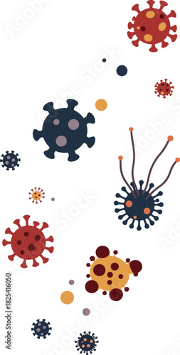 Pixel Art Coronavirus Particles Red Blue Yellow On White Background