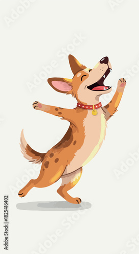 Pixel Art Dog Jumps Excitedly In A Red Collar Isolated