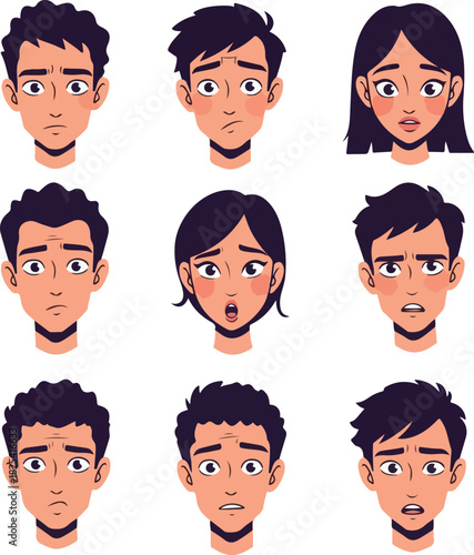 Pixel Art Faces Expressing Surprise And Concern Various Emotions White Background