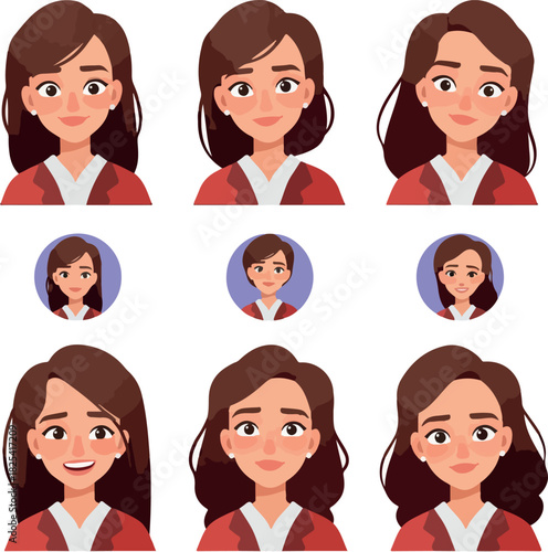 Pixelated Portraits Of A Woman With Brown Hair And A Red Top