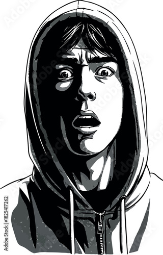 Pixelated Young Man With Shocked Expression Wearing Hood