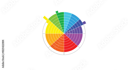 A colorful circular diagram displaying various shades and segments divided into sections.