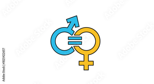 Gender equality symbol shows interconnectedness of male and female with an equals sign.
