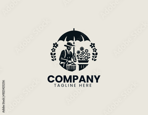 Flower Man Vendor black vector logo illustration