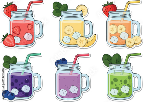 Colorful Fruit Smoothies Collection in Mason Jars