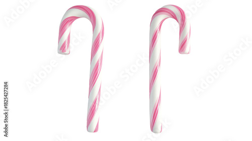 Two pink and white striped candy canes isolated on transparent background