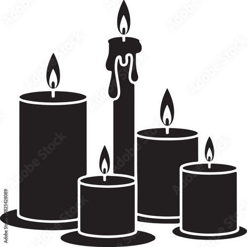 Silhouette of five burning candles creating a mood of calm remembrance