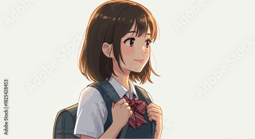 Pixel Art Girl In School Uniform With Backpack Warm Sunlight