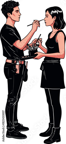 Pixel Art Man Applies Makeup To Woman With Brush