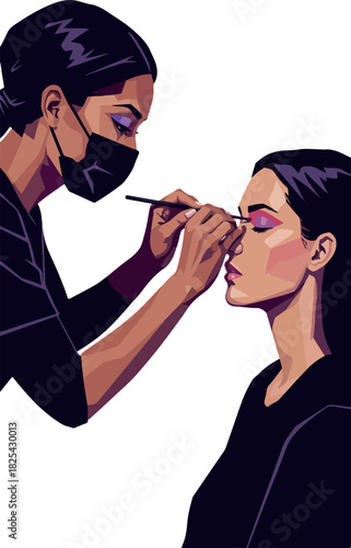 Pixel Art Makeup Artist Applying Eye Shadow to Woman