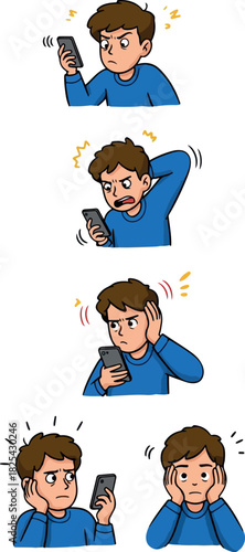 Pixel Art Man Expressing Frustration While Looking At Phone Screen