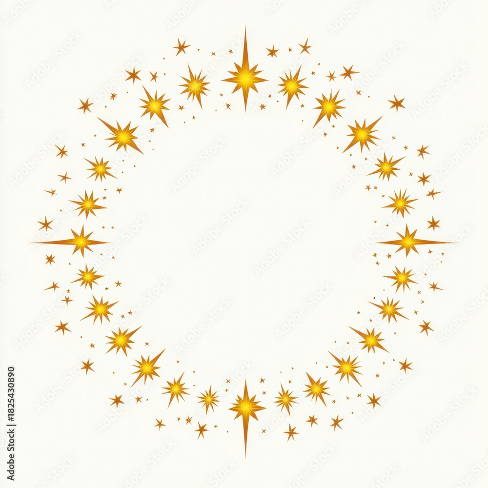 Obraz premium golden starburst wreath forming a circular sparkling frame with empty center, festive elegant and magical glow