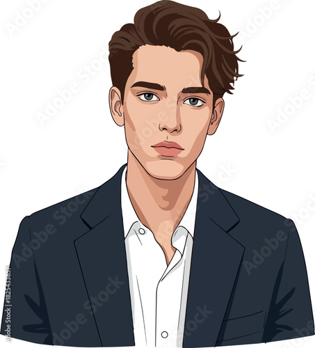 Pixel Art Portrait Handsome Man White Shirt Dark Suit Isolated