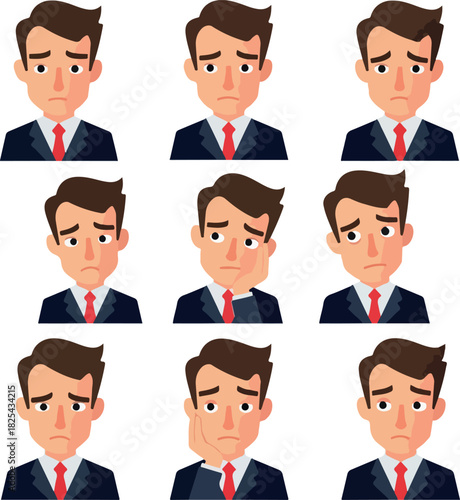 Pixel Art Sad Businessman Expressions Isolated White Background