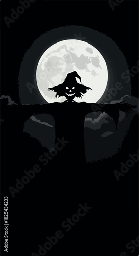 Pixel Art Scarecrow Halloween Full Moon Night