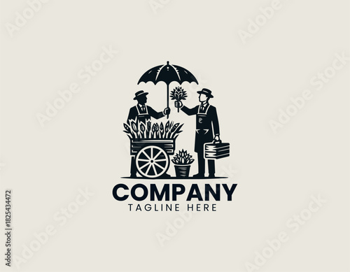 Flower Man Vendor black vector logo illustration