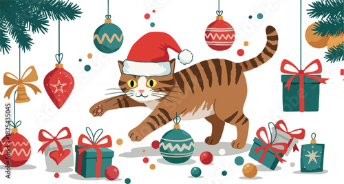 Pixel Art Tiger Cat Wearing Santa Hat Christmas Ornaments Gifts