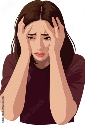 Pixel Art Woman With Dark Hair Holding Her Head In Distress