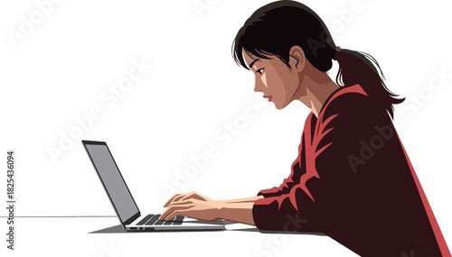 Pixel Art Woman Working On Laptop