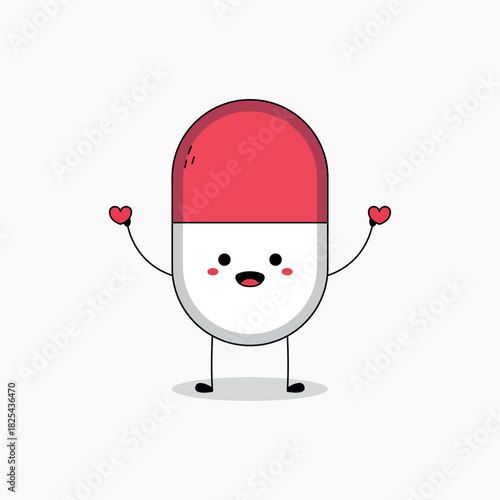 Cute pill cartoon character spreading love doodle