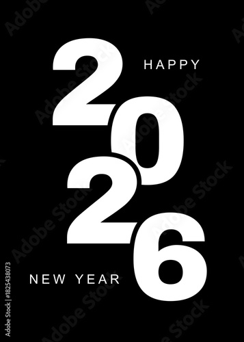 black and white 2026 Happy New year design for card, poster, banner