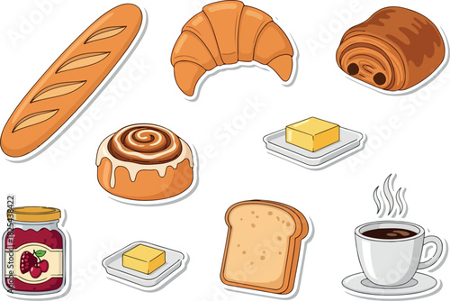 Delicious Pastries and Breakfast Items Illustration