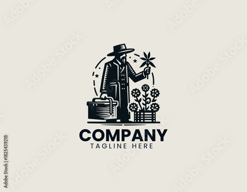 Flower Man Vendor black vector logo illustration
