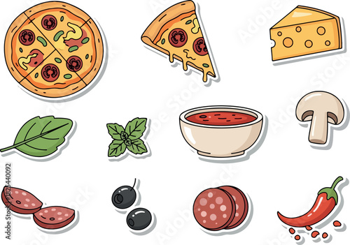 Delicious Pizza Toppings Illustration Set