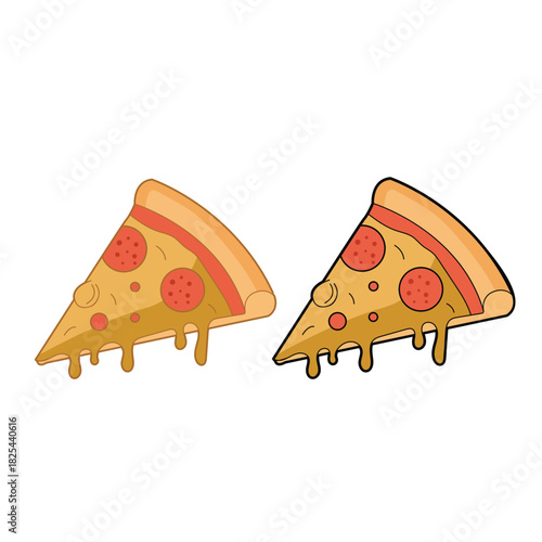 Cartoon Pepperoni Pizza Slices with Dripping Cheese, Playful Food Illustration
