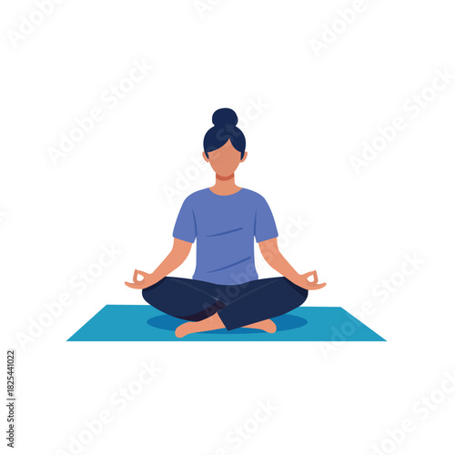 Person Meditating on Yoga Mat in Cross-Legged Pose, Mindfulness and Wellness Concept