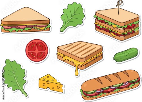 Delicious Sandwich Clipart Collection for Food Illustrations and Menu Designs