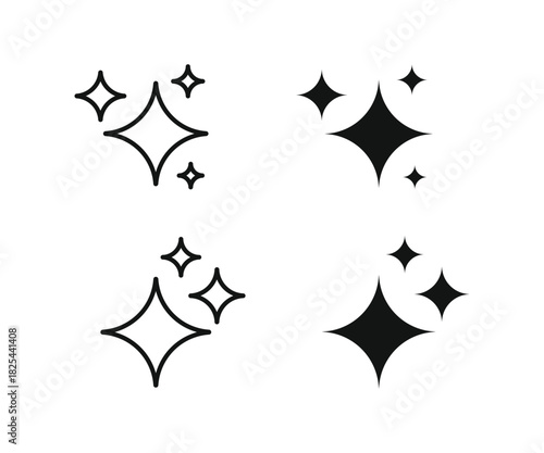 Shine icon set. Sparkle icons set. Twinkle stars collection. Shine star icons. Shining icon set. Vector illustration