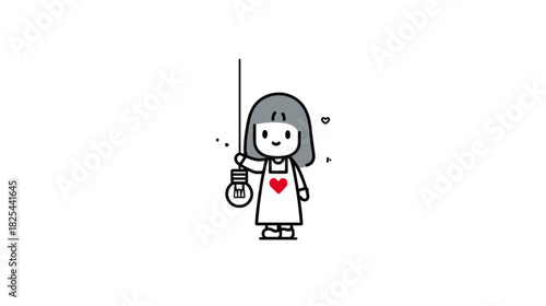 Cute cartoon girl fishing for an idea with a glowing light bulb, representing creativity, innovation, and inspiration concept art.