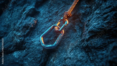 Serene Climber Securing Carabiner in Glowing Pastel Rock Face Under Soft Lighting